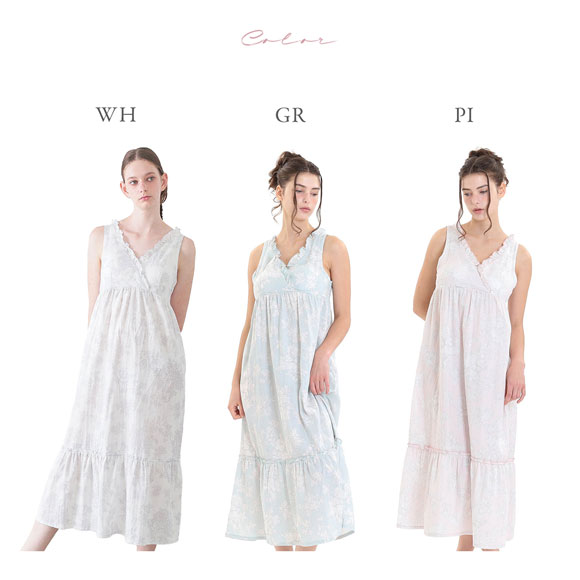 ナルエー パジャマ 50/ダブルガーゼローズミュールノースリーブワンピース ルームウェア ワンピース ドレス 綿100％ ネグリジェ NARUE