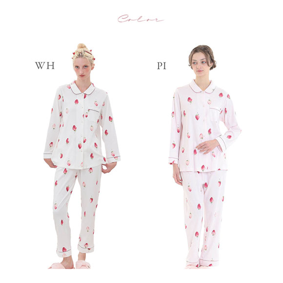 ナルエー パジャマ コットンスムースいちごシャツパジャマ セットアップ 上下セット ルームウェア 長袖 綿100％ NARUE