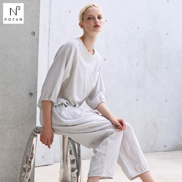 ナルエー パジャマ コットンダブルガーゼストライプ7分袖パジャマ セットアップ ルームウェア 長袖 7分袖 綿100％ 2重ガーゼ NARUE