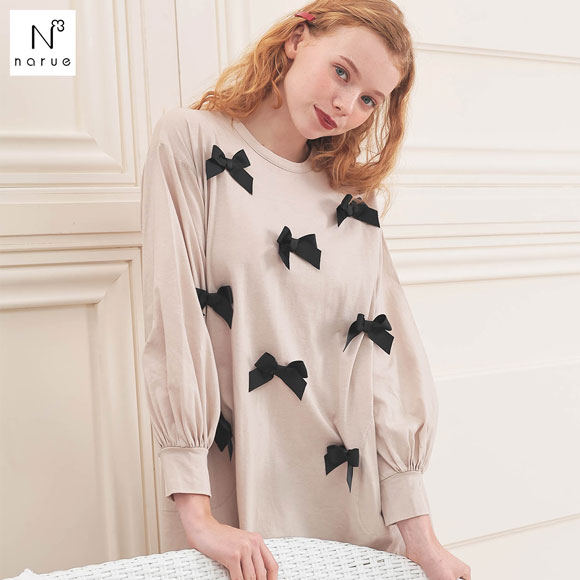 ナルエー パジャマ コットン天竺リボンコアワンピース ワンピース ルームウェア narue
