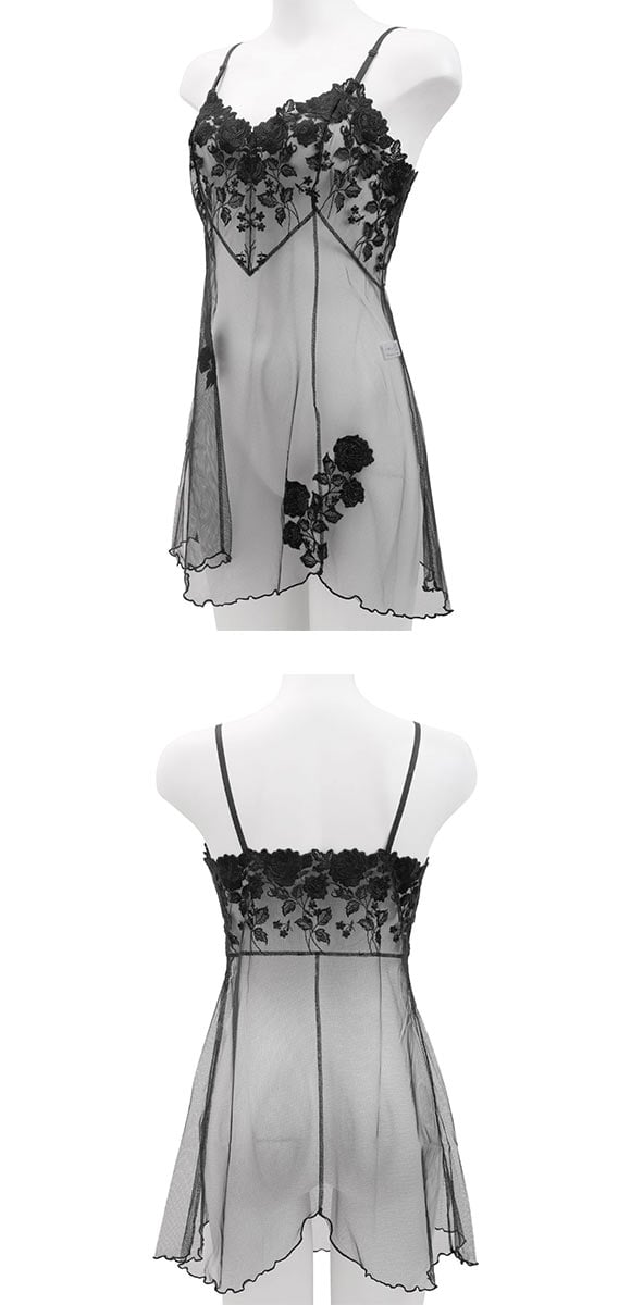 ボンレヴェール BonRevaire バラ柄チュールレース シースルー レース ミニスリップ 日本製