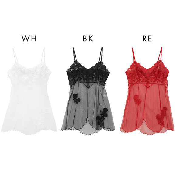 ボンレヴェール BonRevaire バラ柄チュールレース シースルー レース ミニスリップ 日本製