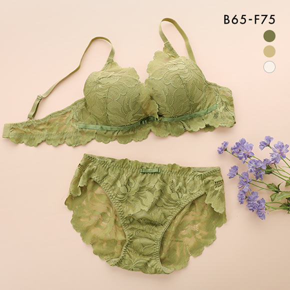 ギャルスマイル GAL SMILE フラワー大柄レース カシュクール 総レース ブラジャー ショーツ セット BCDEF 大きいサイズ バックレース