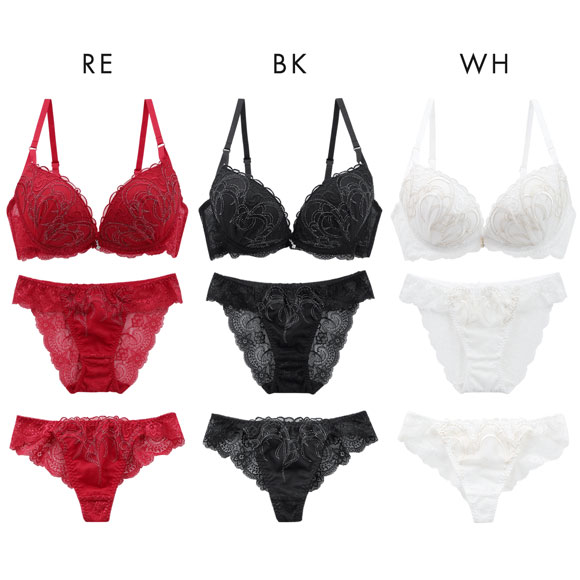 クラシックラメ刺繍 ブラジャー ショーツ セット Tバック 3点セット BCDEF 大きいサイズ バックレース