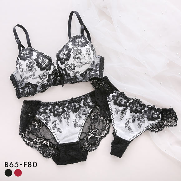 花柄刺繍レース ブラジャー ショーツ セット Tバック 3点セット BCDEF 大きいサイズ
