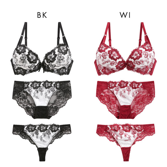 花柄刺繍レース ブラジャー ショーツ セット Tバック 3点セット BCDEF 大きいサイズ
