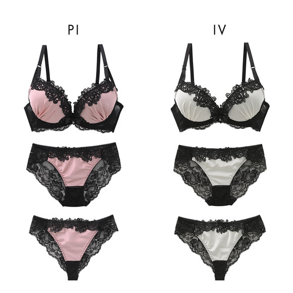 【専用】  ブラジャーショーツ3点セット 黒・ピンク サテンケミカルレース ブラジャー ショーツ セット Tバック 3点セット