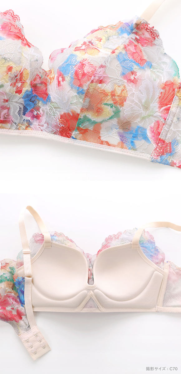 ビーオーエヌ 脇高ノンワイヤーブラ とろRich 花柄プリント シリーズ ブラジャー ショーツ セット BCDEF 脇肉 bon