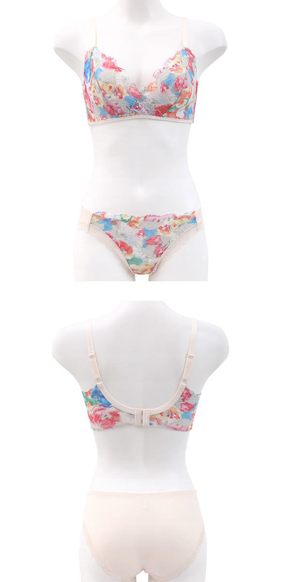 ビーオーエヌ 脇高ノンワイヤーブラ とろRich 花柄プリント シリーズ ブラジャー ショーツ セット BCDEF 脇肉 bon