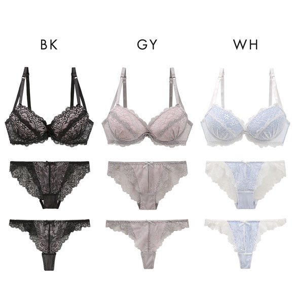 カシュクール 総レース ブラジャー ショーツ Tバック 3点セット BCDEF 大きいサイズ バックレース