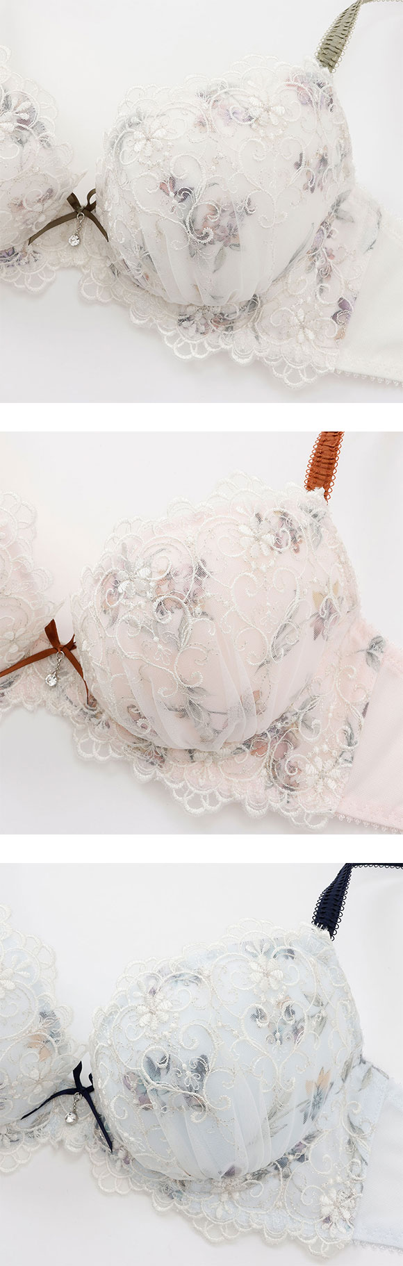 パリーゼ アモーレ ブラジャー BCD 花柄プリント 刺繍レース まる胸 ナチュラル ナイスフィット Palissee