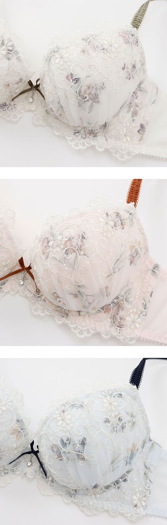 パリーゼ アモーレ ブラジャー EF 大きいサイズ 花柄プリント 刺繍レース まる胸 ナチュラル ナイスフィット Palissee