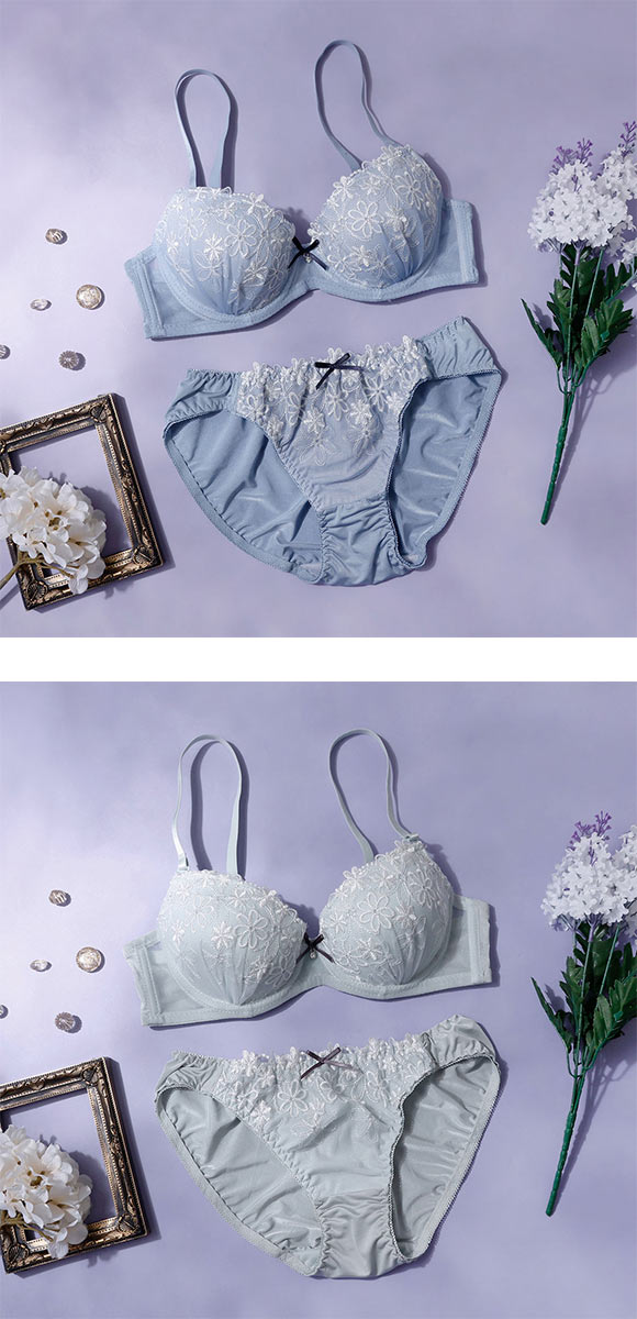 プチマリー ラメフラワー ブラセット モールド ABCD ブラジャー ショーツ セット petit marie WHITE