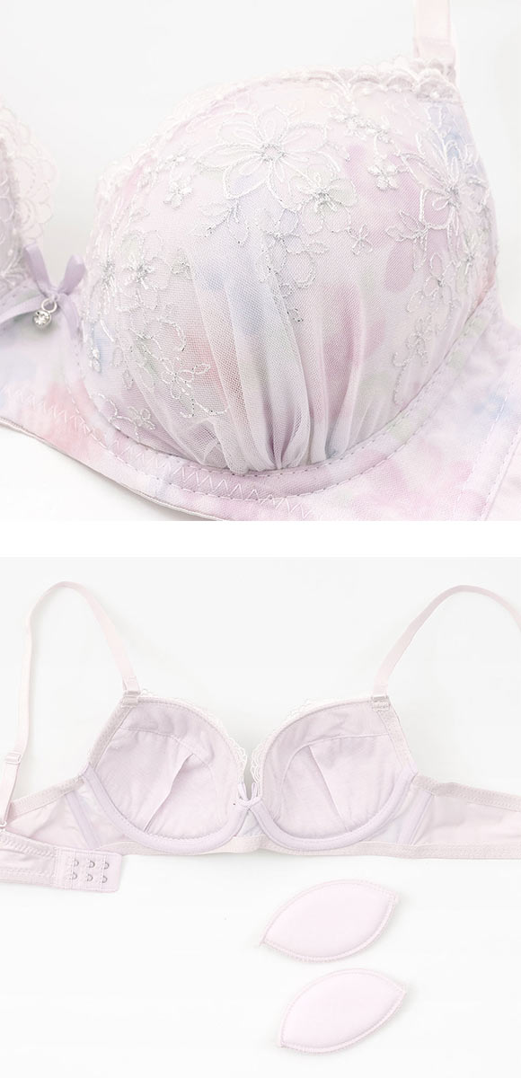 プチマリー ラメフラワープリント ブラセット モールドカップ ABCD ブラジャー ショーツ セット petit marie WHITE