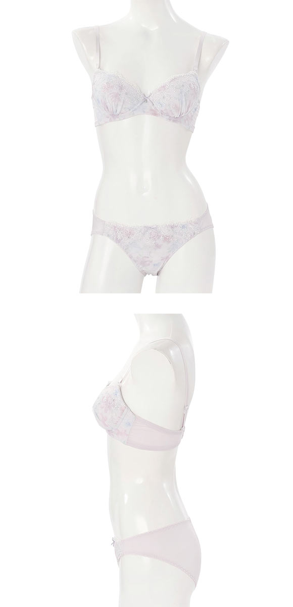 プチマリー ラメフラワープリント ブラセット モールドカップ ABCD ブラジャー ショーツ セット petit marie WHITE