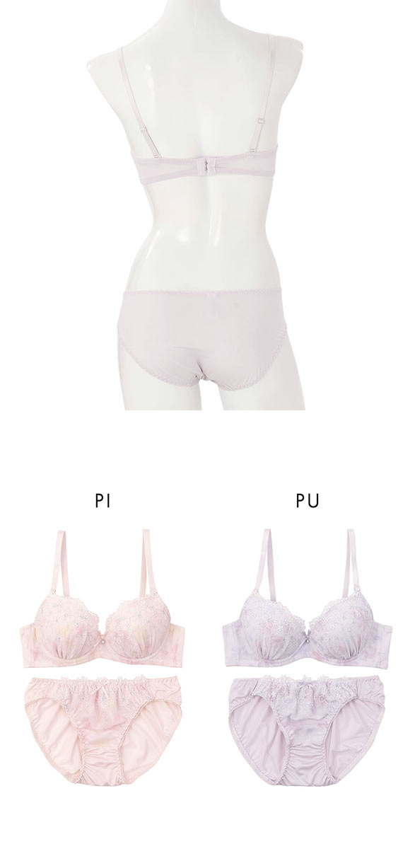 プチマリー ラメフラワープリント ブラセット モールドカップ ABCD ブラジャー ショーツ セット petit marie WHITE