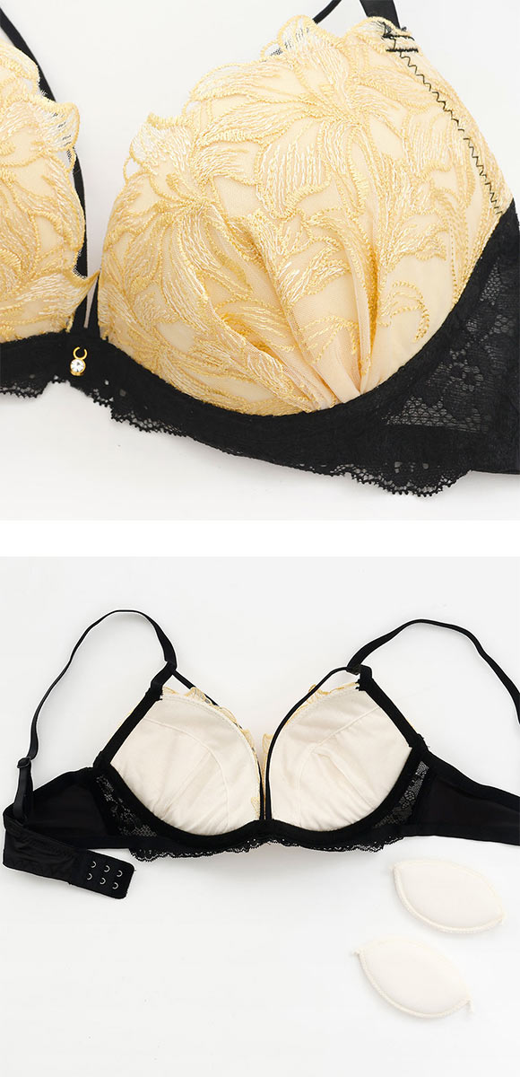 プチマリー リリーレースコード ブラジャー ショーツ セット Tバック 3点セット ABCD petit marie BLACK