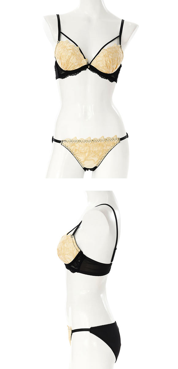 プチマリー リリーレースコード ブラジャー ショーツ セット Tバック 3点セット ABCD petit marie BLACK