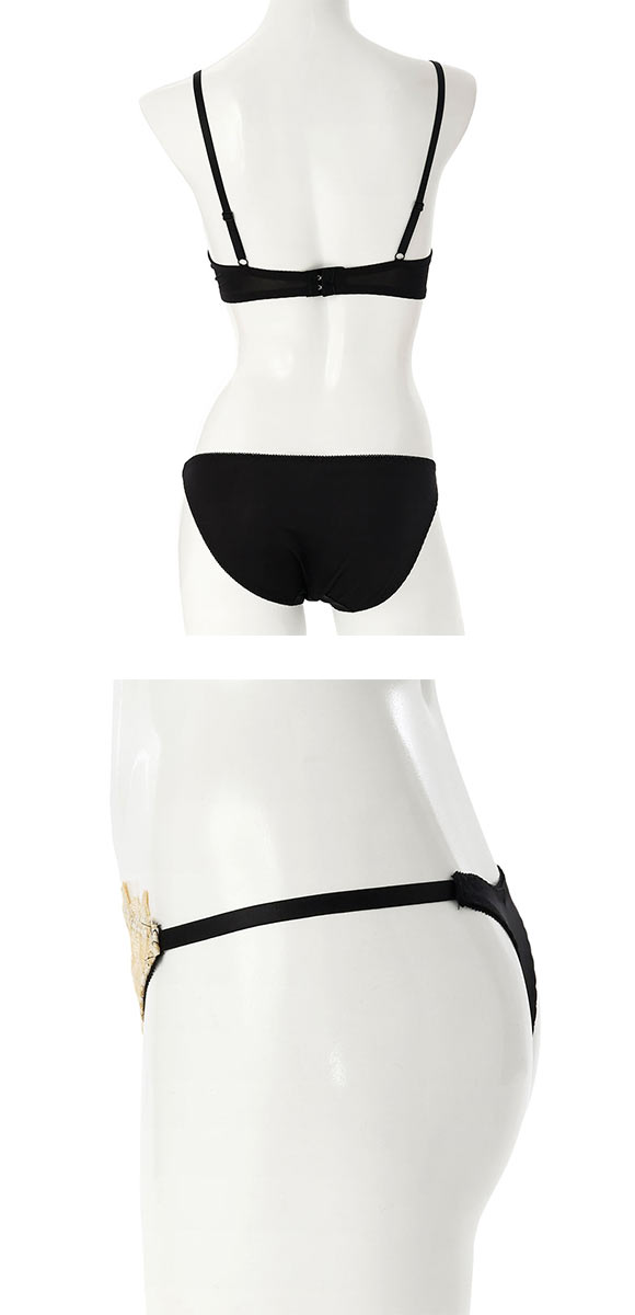 プチマリー リリーレースコード ブラジャー ショーツ セット Tバック 3点セット ABCD petit marie BLACK