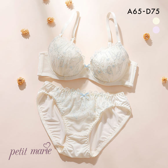 プチマリー ガーリーバタフライレース ブラセット ブラジャー ショーツ セット ABCD petit marie WHITE