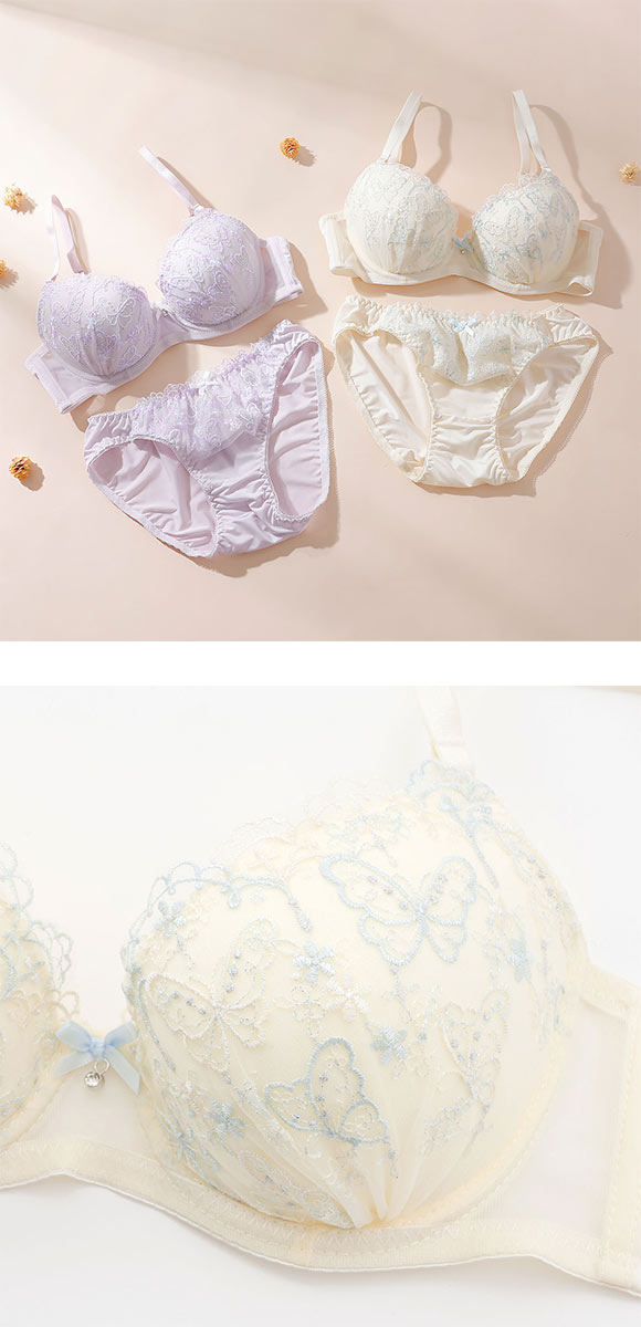 プチマリー ガーリーバタフライレース ブラセット ブラジャー ショーツ セット ABCD petit marie WHITE