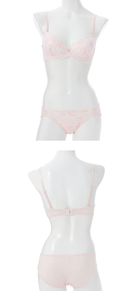 プチマリー パステル水彩プリント ブラジャー ショーツ セット モールド まる胸 EF 大きいサイズ ラメ刺繍 petit marie WHITE