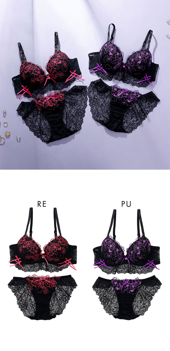 プチマリー ダークハート ブラセット モールド ABCDEF ブラジャー ショーツ セット Wパッド 盛り petit marie BLACK