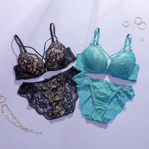 プチマリー シアーレースクロスコード ブラセット ABCDEF ブラジャー ショーツ セット 総レース バックレース petit marie BLACK