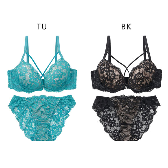 プチマリー シアーレースクロスコード ブラセット ABCDEF ブラジャー ショーツ セット 総レース バックレース petit marie BLACK