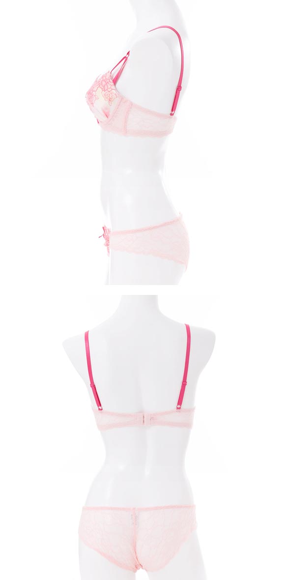 プチマリー グラデプリントコード ブラセット ABCDEF ブラジャー ショーツ セット Wパッド 盛り バックレース petit marie BLACK