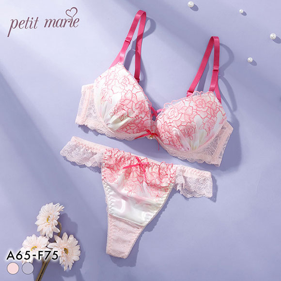 プチマリー グラデプリントコード ブラジャー Tバックショーツ セット ABCDEF ブラセット 谷間 盛りブラ petit marie BLACK