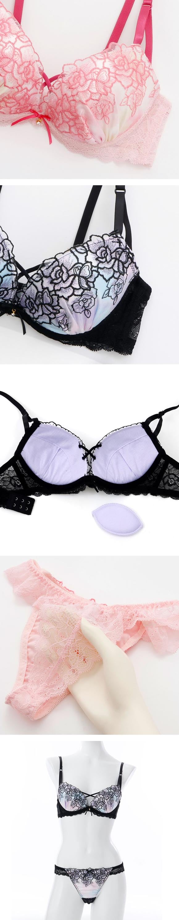プチマリー グラデプリントコード ブラジャー Tバックショーツ セット ABCDEF ブラセット 谷間 盛りブラ petit marie BLACK