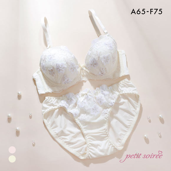 プチソワレ 花柄ラメ刺繍 ブラセット ABCDEF ブラジャー ショーツ セット ラメ まる胸 大きいサイズ petit soiree