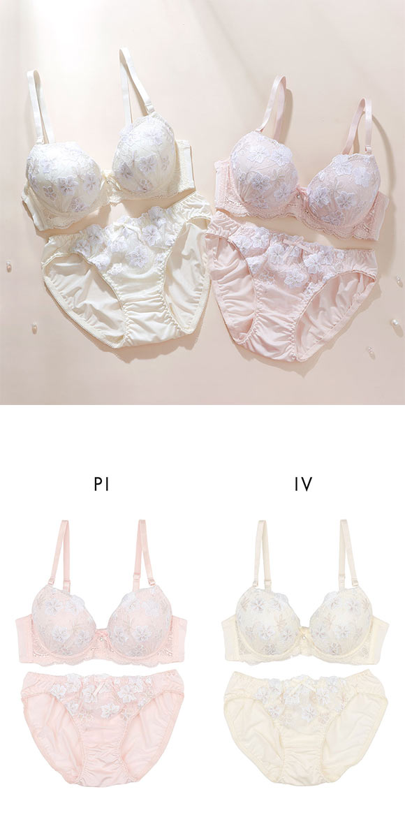 プチソワレ 花柄ラメ刺繍 ブラセット ABCDEF ブラジャー ショーツ セット ラメ まる胸 大きいサイズ petit soiree