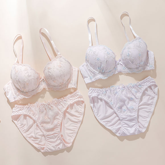 プチソワレ ローズガーデン ブラセット ABCDEF ブラジャー ショーツ セット 花柄 ラメ刺繍 まる胸 大きいサイズ petit soiree