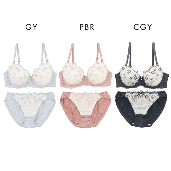 プチマリー ミスティフルール ブラセット ABCDEF ブラジャー ショーツ セット 花柄刺繍 ラメ petit marie WHITE