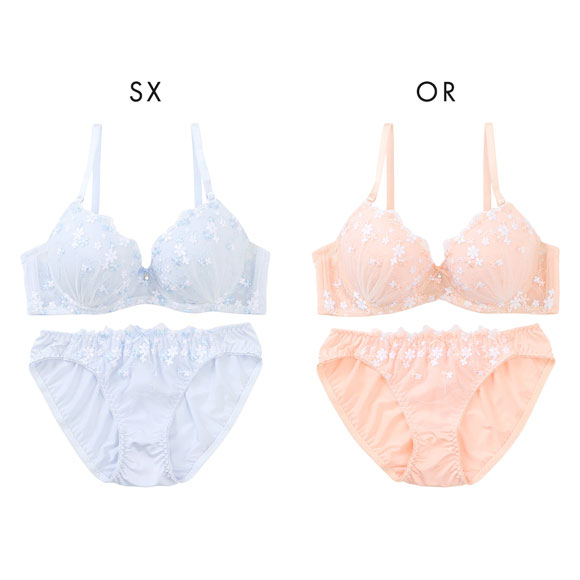 プチマリー プチフラワー刺繍 ブラセット ABCD ブラジャー ショーツ セット まる胸 petit marie WHITE