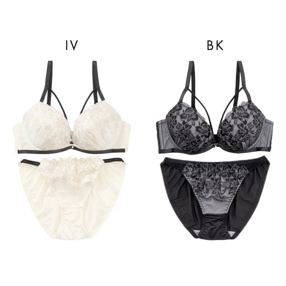 プチマリー モノトーンコード ブラセット ABCDEF ブラジャー ショーツ セット 盛り petit marie BLACK 大きいサイズ