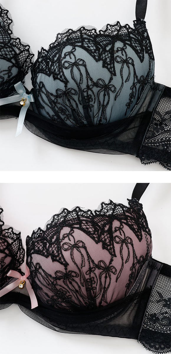 プチマリー リボンノクターン ブラセット ABCDEF ブラジャー ショーツ セット 大きいサイズ petit marie BLACK