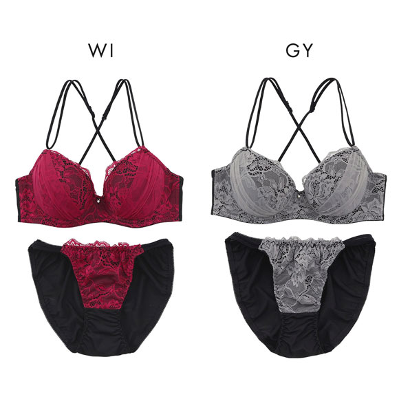 プチマリー バッククロスレース ブラセット ABCDEF ブラジャー ショーツ セット バックシャン 盛りブラ petit marie BLACK