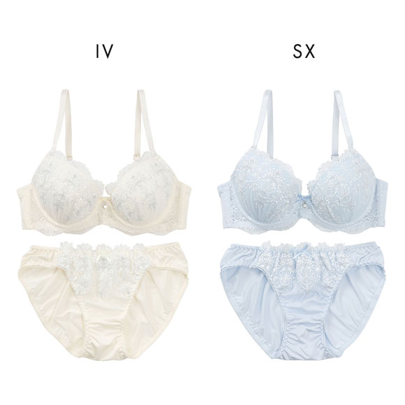 プチソワレ シャイニーフラワー ブラセット ABCDEF ブラジャー ショーツ セット 花柄刺繍 ラメ まる胸 ナチュラル petit soiree