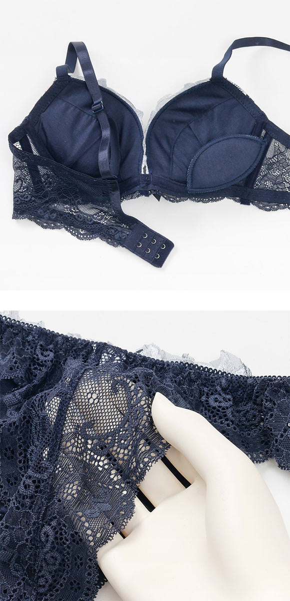 プチマリー ムーンライトフラワー ブラジャー Tバックショーツ セット ABCDEF ブラセット 脇高 谷間 盛りブラ petit marie BLACK