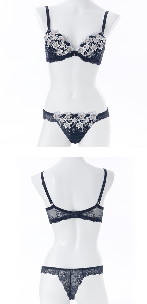 プチマリー ムーンライトフラワー ブラジャー Tバックショーツ セット ABCDEF ブラセット 脇高 谷間 盛りブラ petit marie BLACK