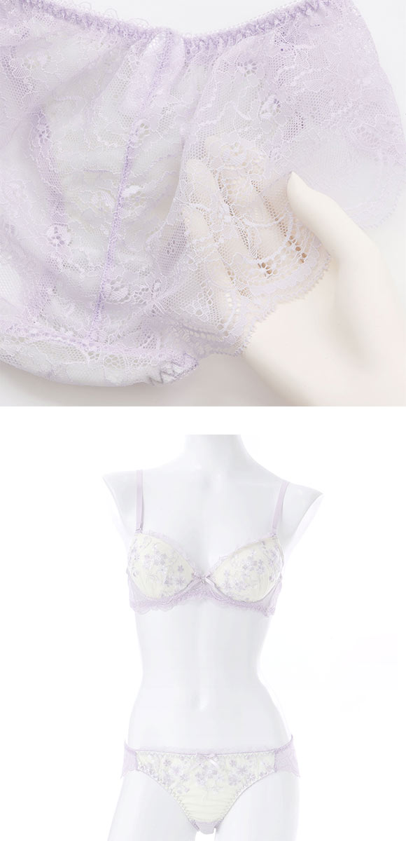 プチマリー フラワーレース ブラセット ABCDEF ブラジャー ショーツ セット 花柄刺繍 ラメ バックレース petit marie WHITE