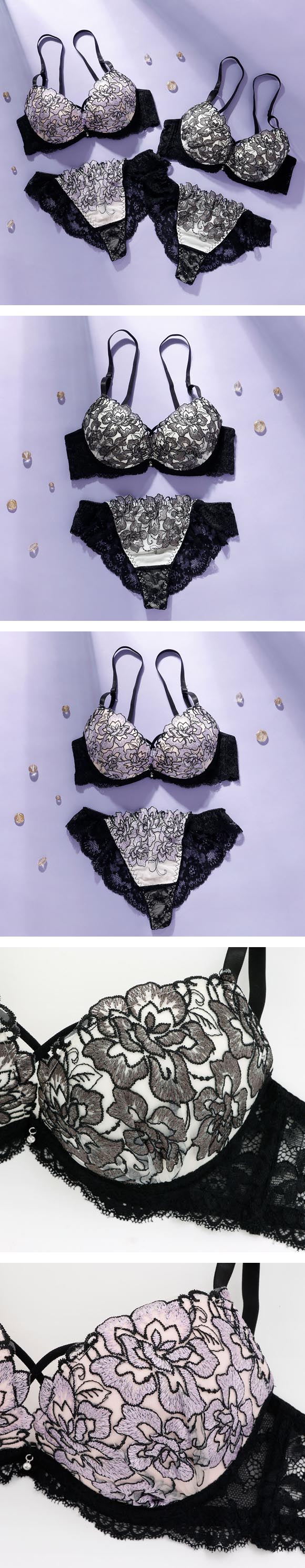 プチマリー クロスアイリス ブラセット ABCDEF ブラジャー ハーフバックショーツ セット 脇高 谷間 盛りブラ petit marie BLACK