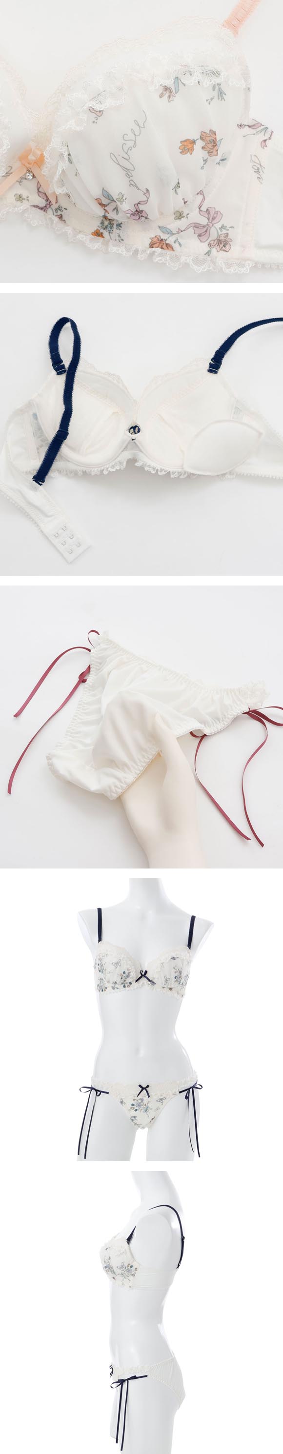 パリーゼ クラシカルガーリー ブラセット サイドリボン プリント ABCDEF ブラジャー ショーツ セット ナイスフィット Palissee