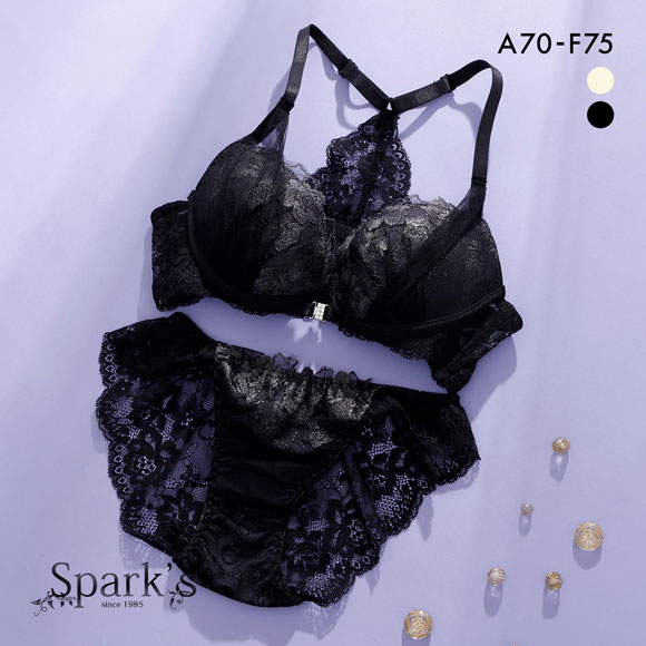 スパークス フロントホック背中見せ ブラジャー ショーツ セット ABCDEF 脇高 盛り バックレース バックシャン 大きいサイズ SPARKS