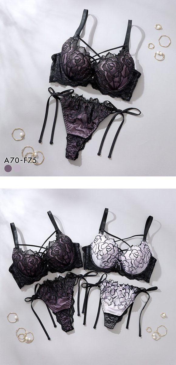 スパークス ノワールローズ ブラジャー Tバックショーツ セット サイドリボン 脇高 谷間 ABCDEF バックレース 紐パン SPARKS