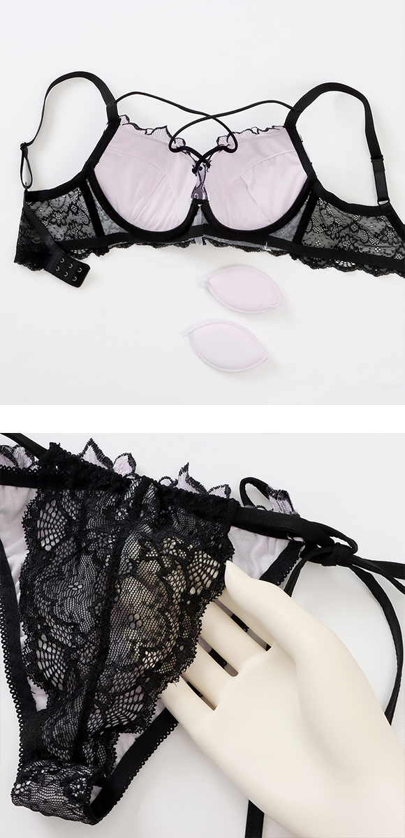 スパークス ノワールローズ ブラジャー Tバックショーツ セット サイドリボン 脇高 谷間 ABCDEF バックレース 紐パン SPARKS