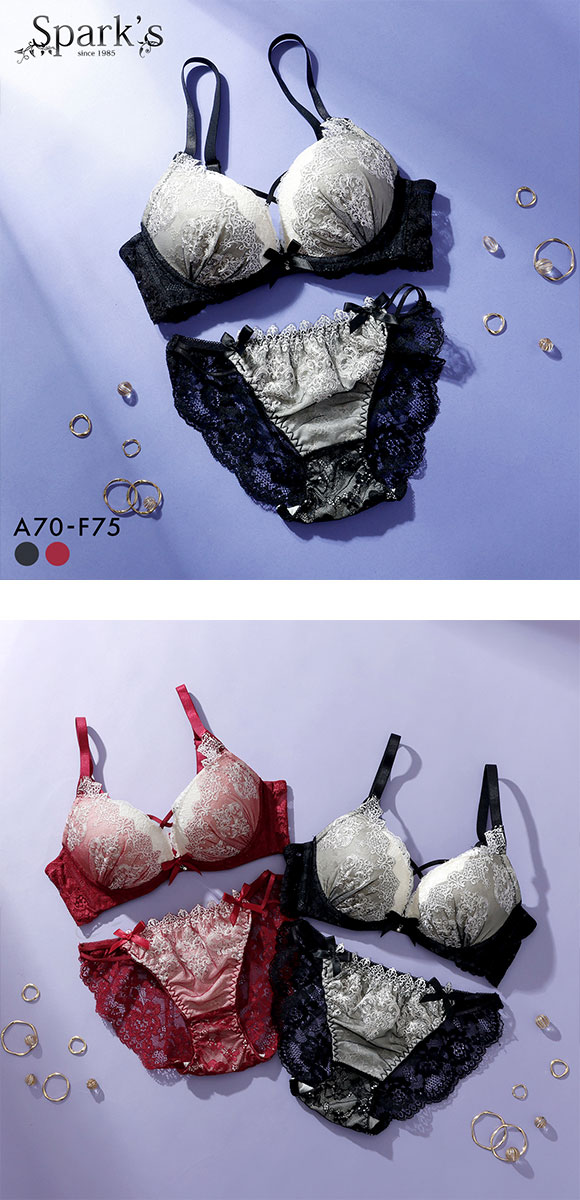 スパークス ゴシックレース ブラジャー ノーマルショーツ セット 脇高 谷間 ABCDEF バックレース SPARKS 大きいサイズ